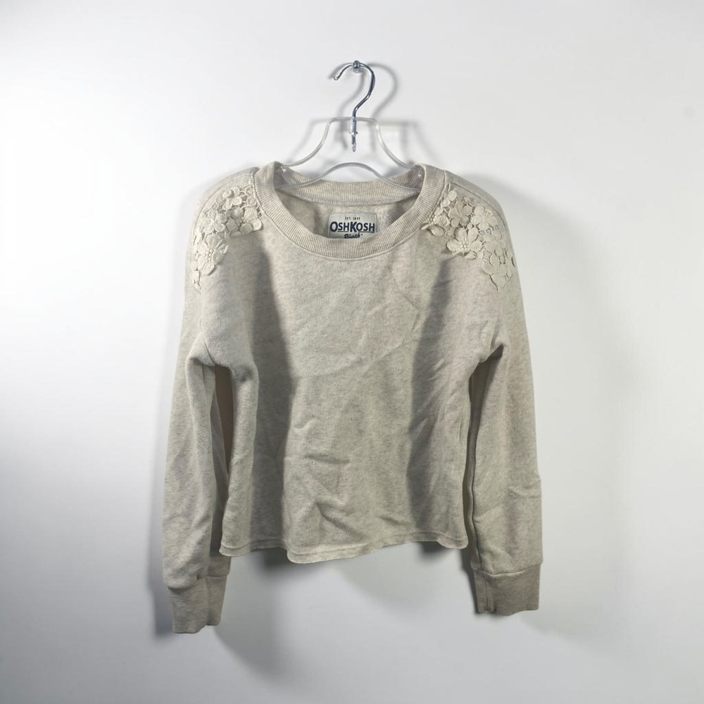 OshKosh Bgosh Girls Oatmeal Heather Lace Shoulder Sweatshirt Size 6 6x